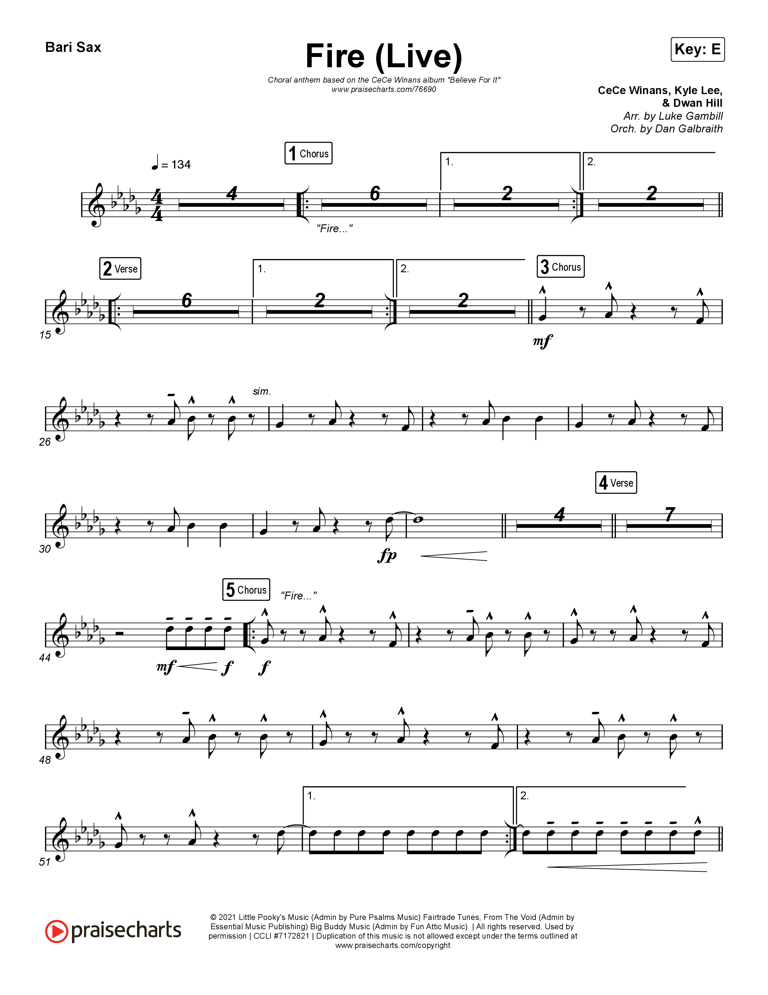 Fire (Choral Anthem SATB) Bari Sax (CeCe Winans / Arr. Luke Gambill)