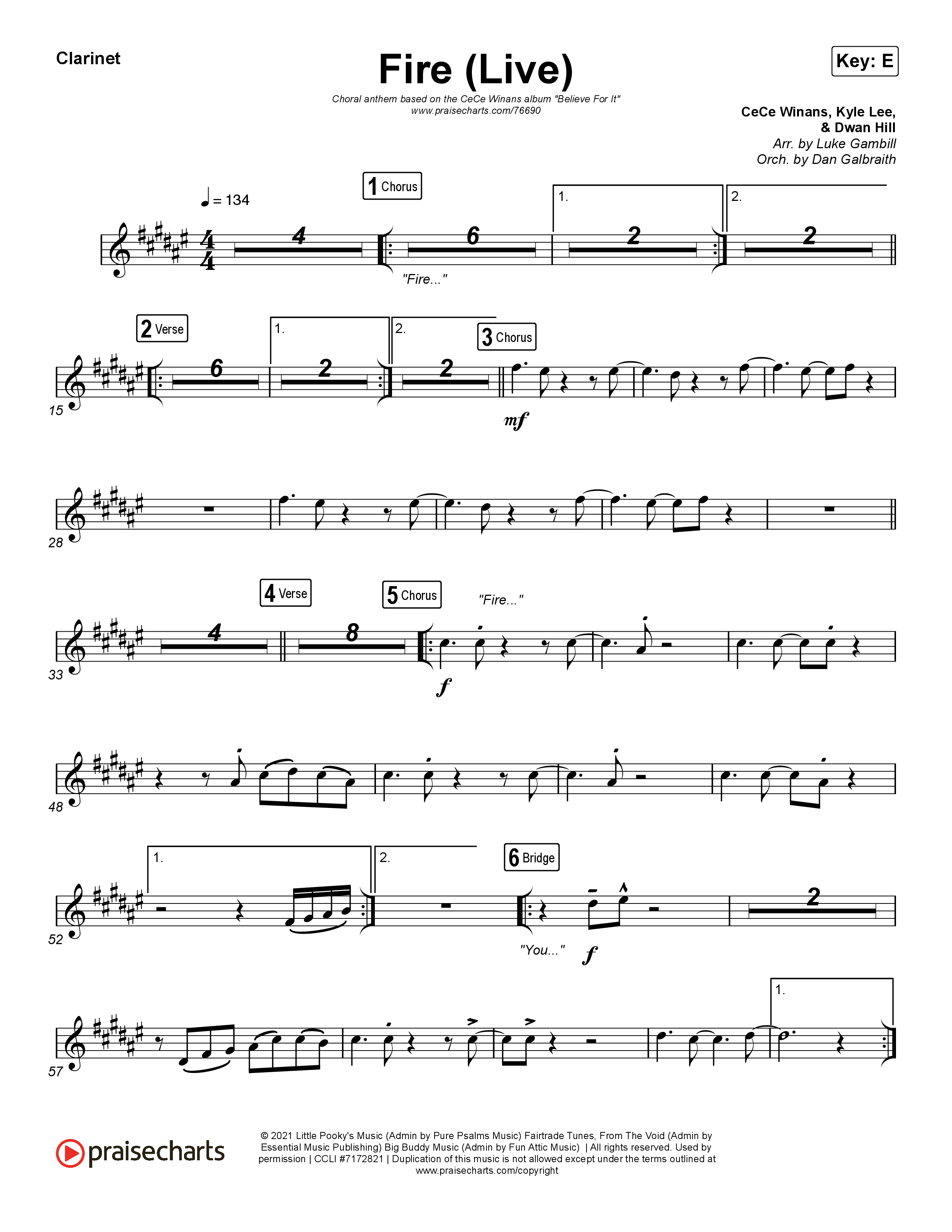 Fire (Choral Anthem SATB) Clarinet (CeCe Winans / Arr. Luke Gambill)