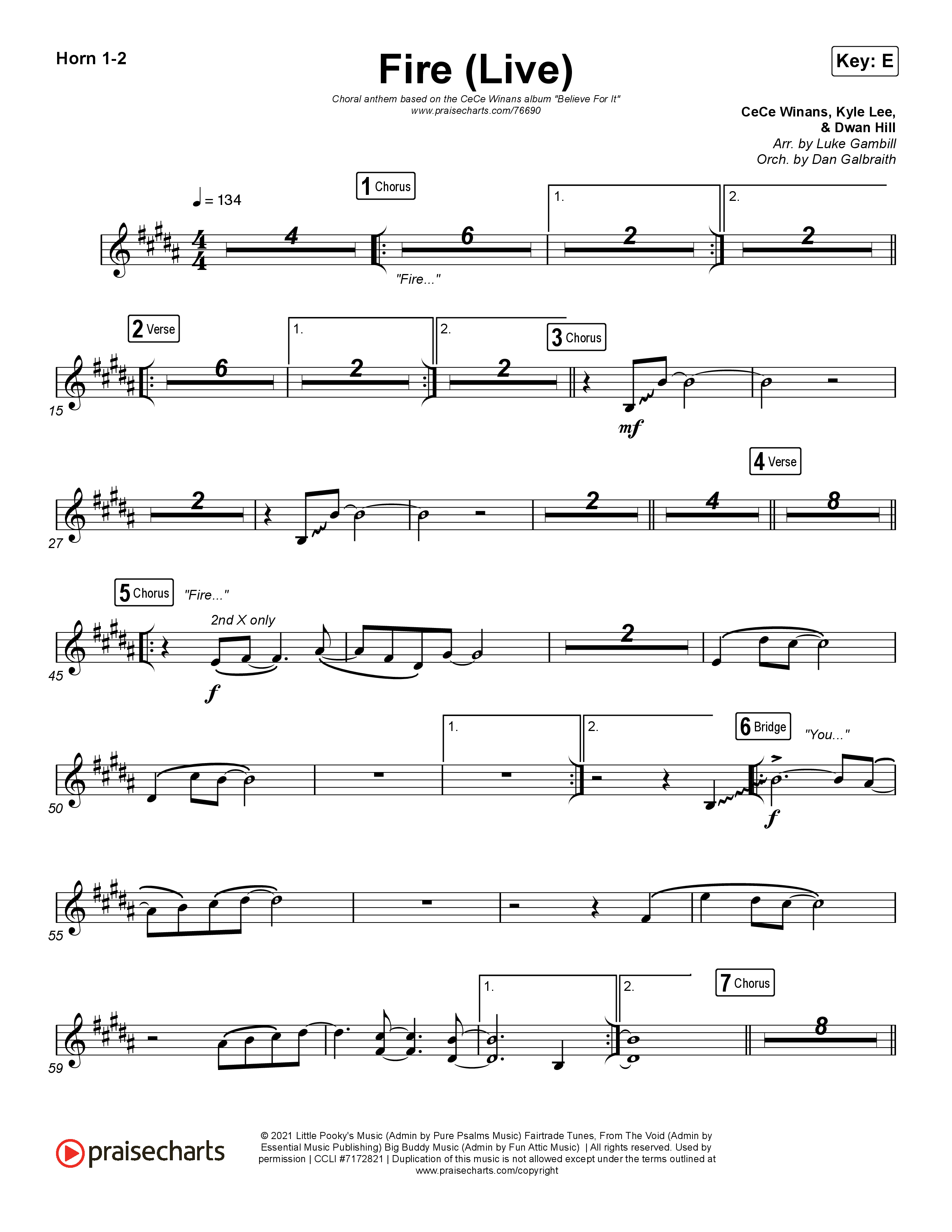 Fire (Choral Anthem SATB) French Horn 1/2 (CeCe Winans / Arr. Luke Gambill)