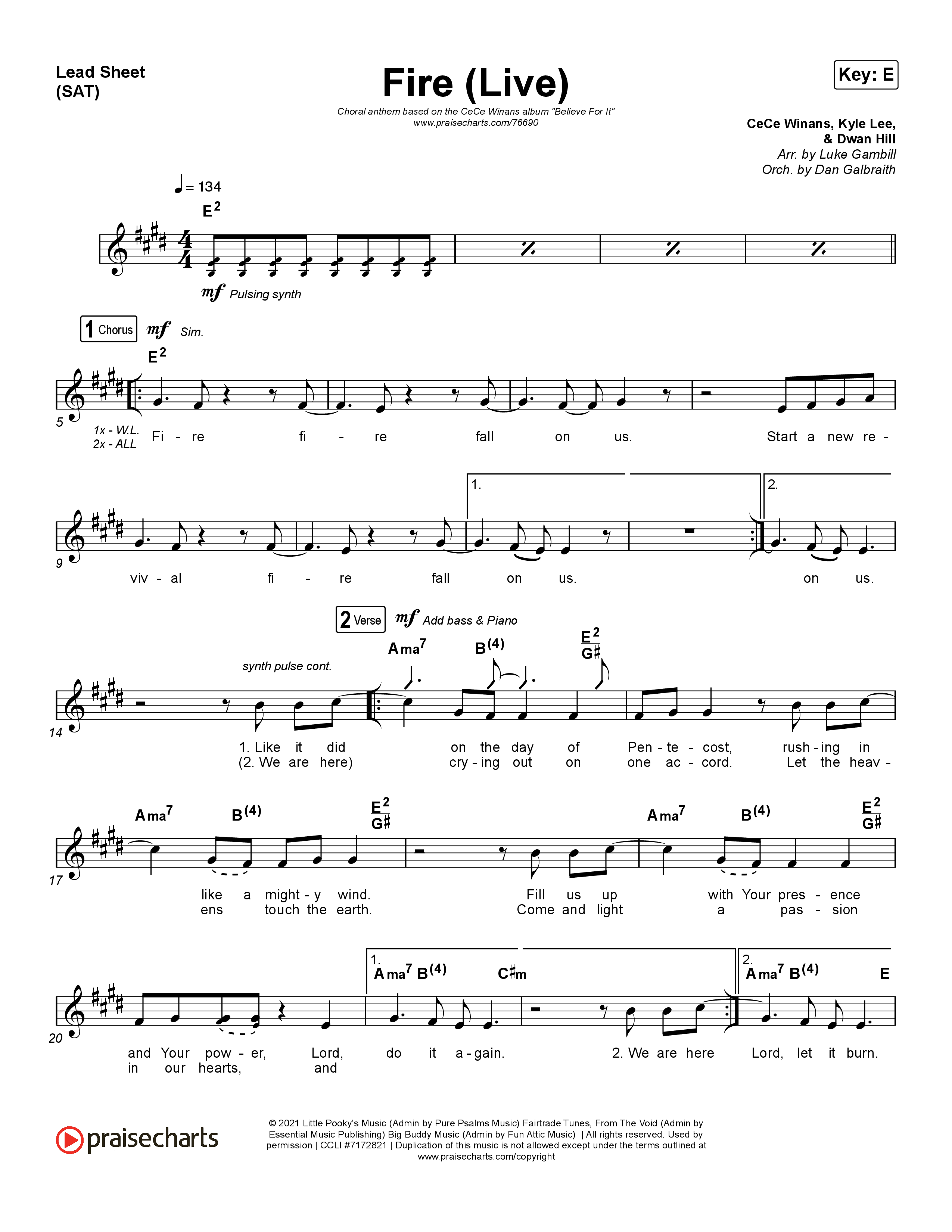 Fire (Choral Anthem SATB) Lead Sheet (SAT) (CeCe Winans / Arr. Luke Gambill)