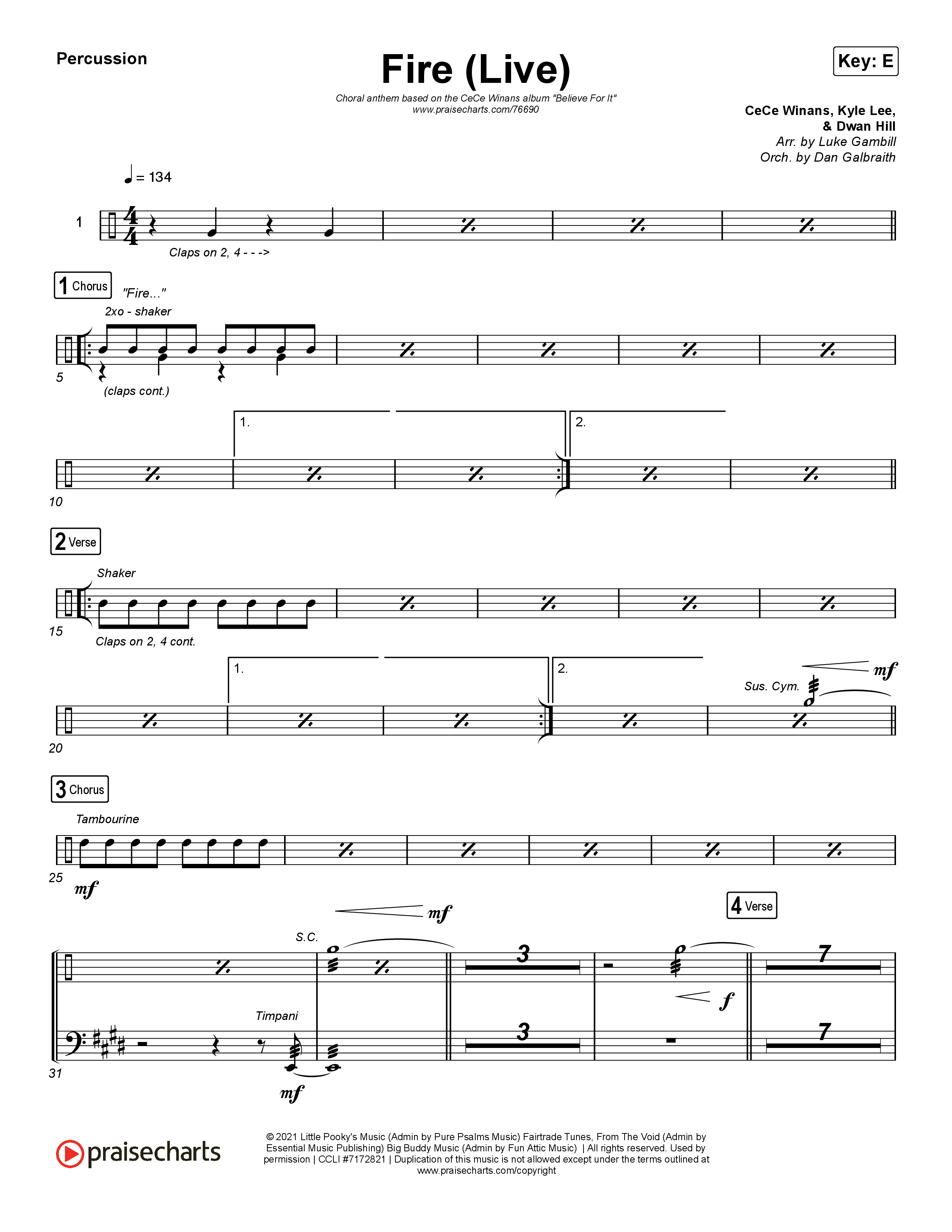 Fire (Choral Anthem SATB) Percussion (CeCe Winans / Arr. Luke Gambill)