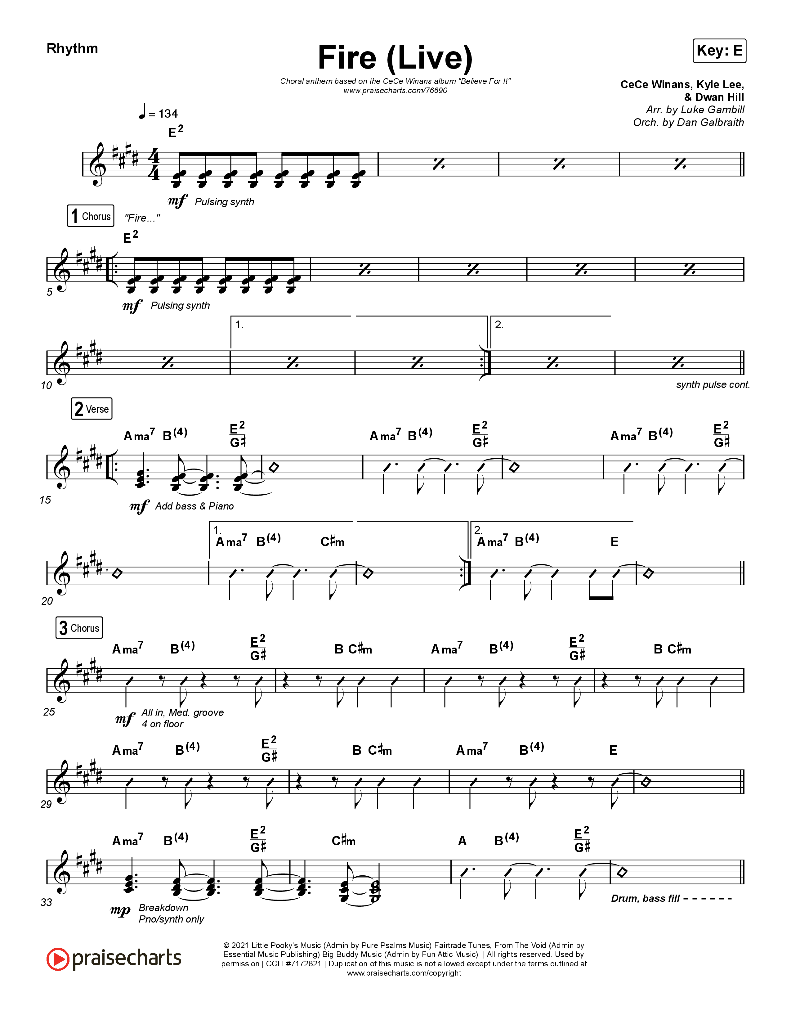 Fire (Choral Anthem SATB) Rhythm Chart (CeCe Winans / Arr. Luke Gambill)