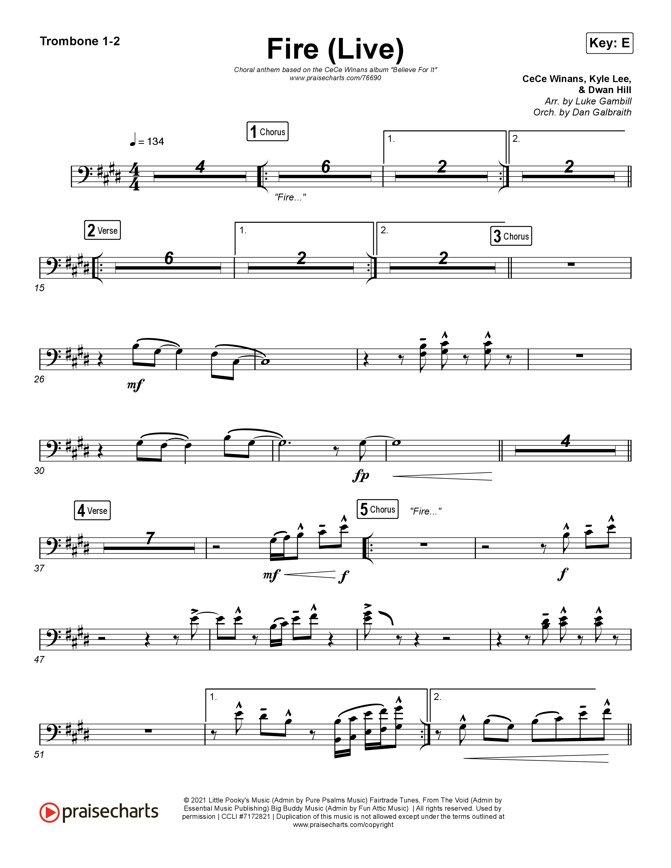 Fire (Choral Anthem SATB) Trombone 1/2 (CeCe Winans / Arr. Luke Gambill)