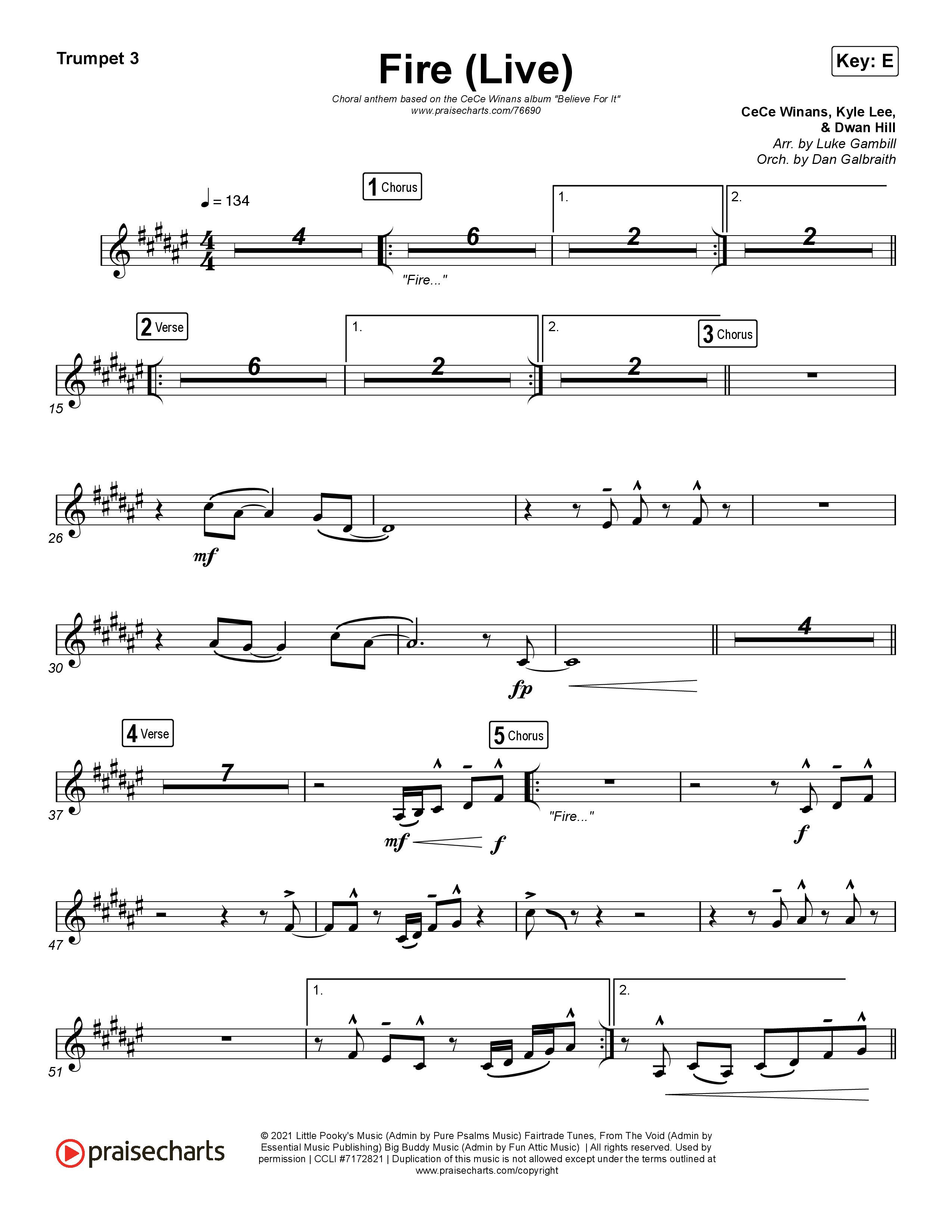 Fire (Choral Anthem SATB) Trumpet 3 (CeCe Winans / Arr. Luke Gambill)
