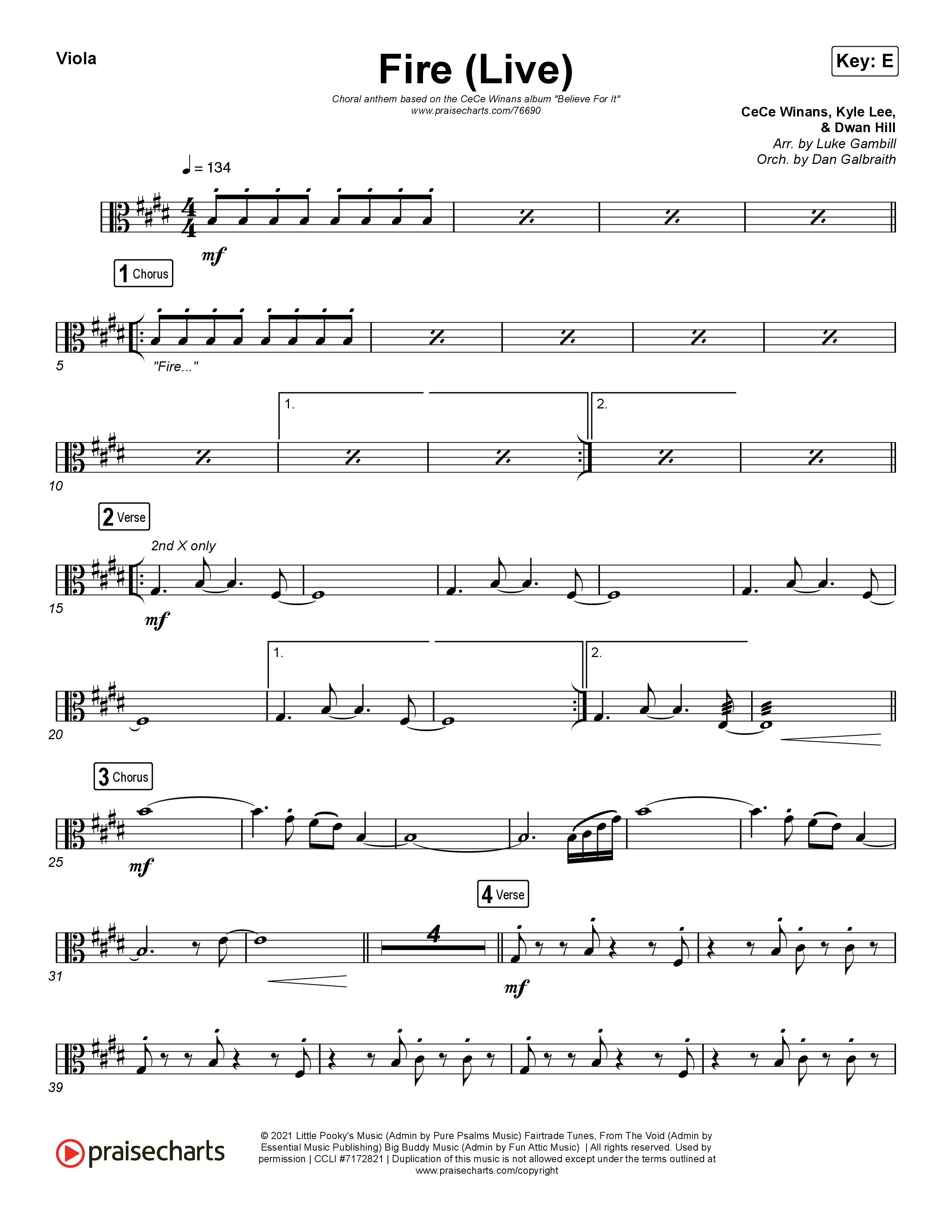 Fire (Choral Anthem SATB) Viola (CeCe Winans / Arr. Luke Gambill)