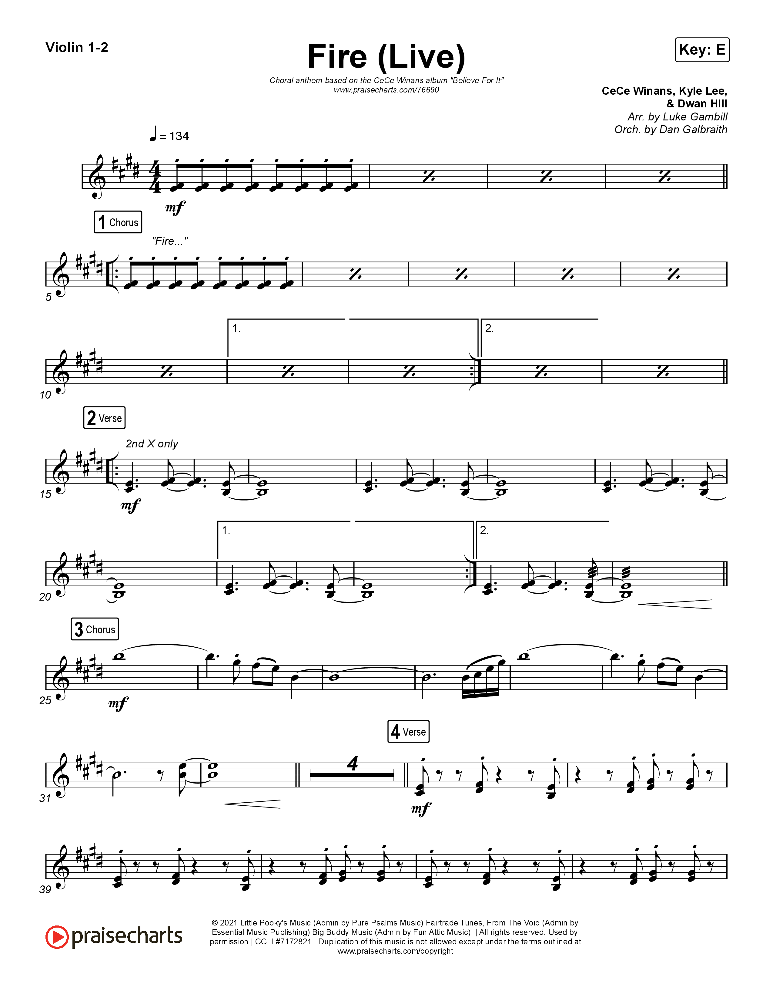 Fire (Choral Anthem SATB) Violin 1/2 (CeCe Winans / Arr. Luke Gambill)
