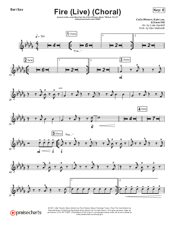 Fire (Choral Anthem SATB) Bari Sax (CeCe Winans / Arr. Luke Gambill)