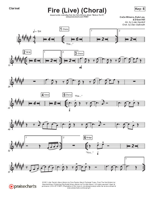Fire (Choral Anthem SATB) Clarinet (CeCe Winans / Arr. Luke Gambill)