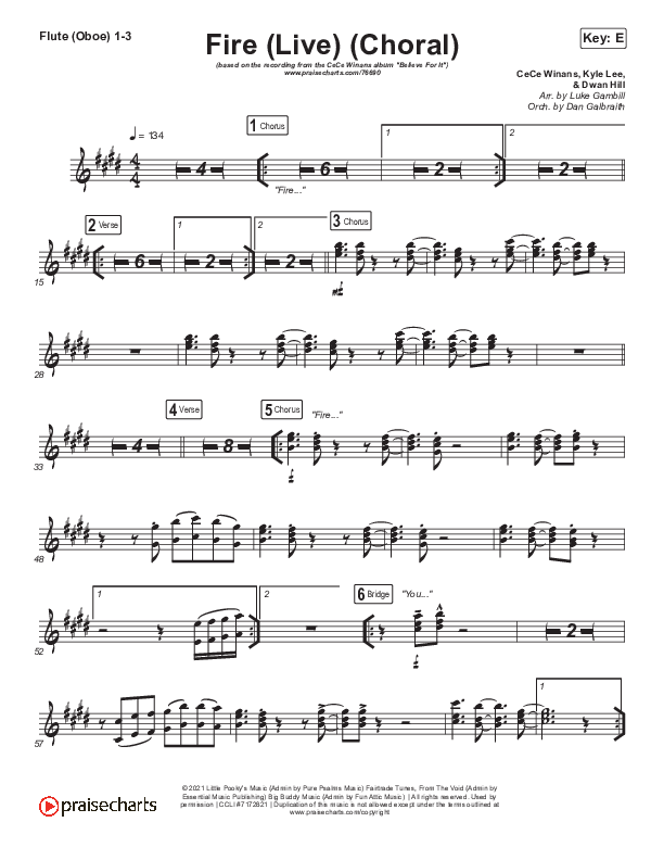 Fire (Choral Anthem SATB) Flute/Oboe 1/2/3 (CeCe Winans / Arr. Luke Gambill)