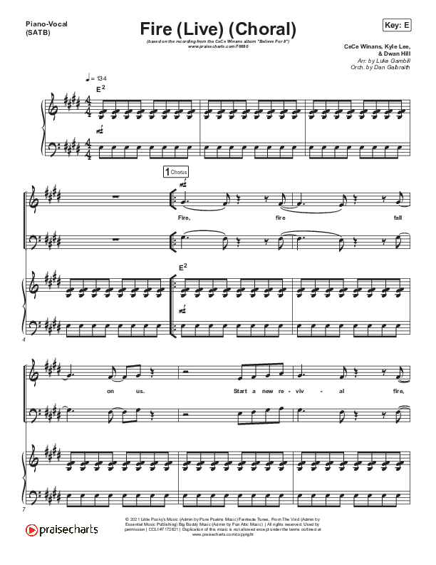Fire (Choral Anthem SATB) Piano/Vocal Pack (CeCe Winans / Arr. Luke Gambill)