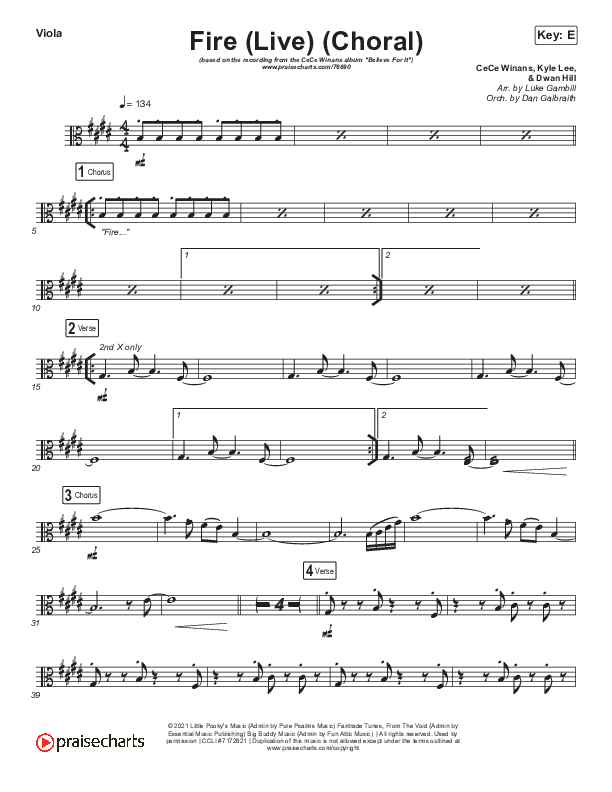 Fire (Choral Anthem SATB) Viola (CeCe Winans / Arr. Luke Gambill)