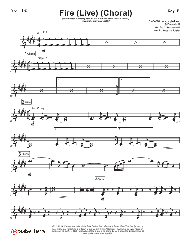 Fire (Choral Anthem SATB) Violin 1/2 (CeCe Winans / Arr. Luke Gambill)