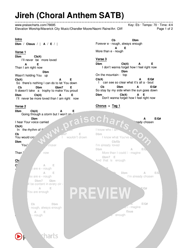 Jireh (Choral Anthem SATB) Chords & Lyrics (Elevation Worship / Maverick City Music / Chandler Moore / Naomi Raine / Arr. Cliff Duren / Mason Brown)