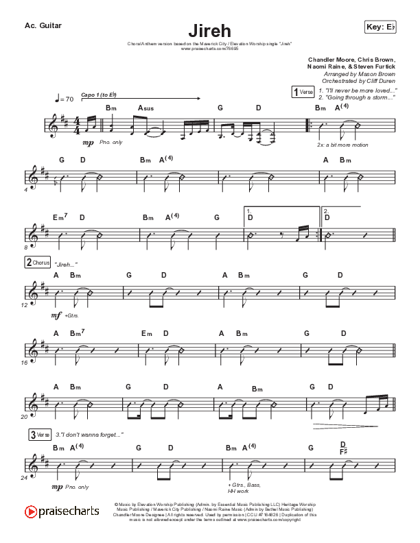 Jireh (Choral Anthem SATB) Acoustic Guitar (Elevation Worship / Maverick City Music / Chandler Moore / Naomi Raine / Arr. Cliff Duren / Mason Brown)