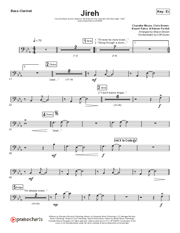 Jireh (Choral Anthem SATB) Bass Clarinet (Elevation Worship / Maverick City Music / Chandler Moore / Naomi Raine / Arr. Cliff Duren / Mason Brown)