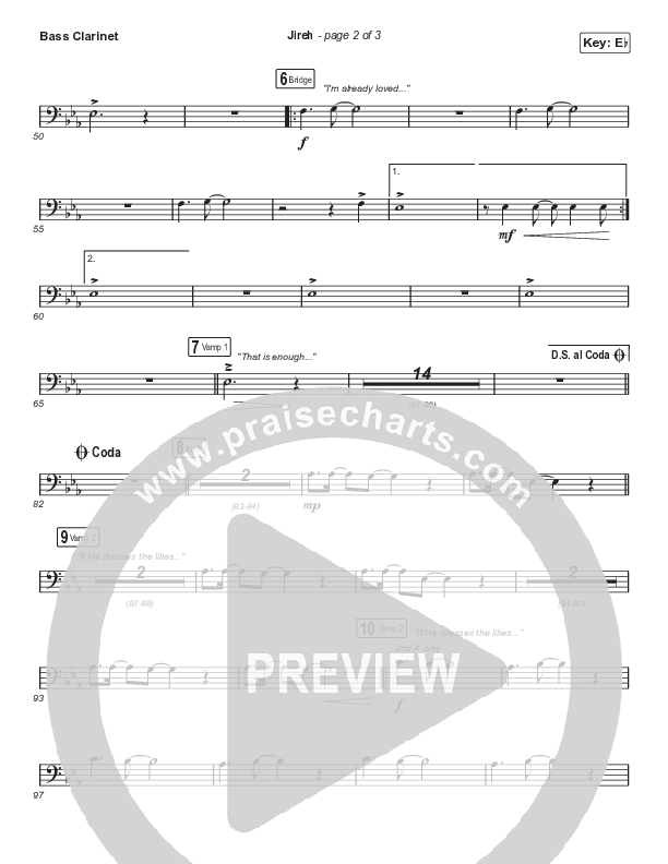 Jireh (Choral Anthem SATB) Bass Clarinet (Elevation Worship / Maverick City Music / Chandler Moore / Naomi Raine / Arr. Cliff Duren / Mason Brown)