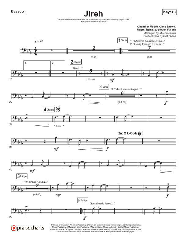 Jireh (Choral Anthem SATB) Bassoon (Elevation Worship / Maverick City Music / Chandler Moore / Naomi Raine / Arr. Cliff Duren / Mason Brown)