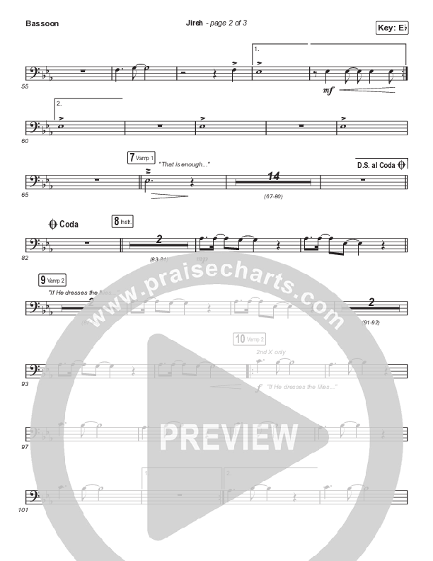 Jireh (Choral Anthem SATB) Bassoon (Elevation Worship / Maverick City Music / Chandler Moore / Naomi Raine / Arr. Cliff Duren / Mason Brown)