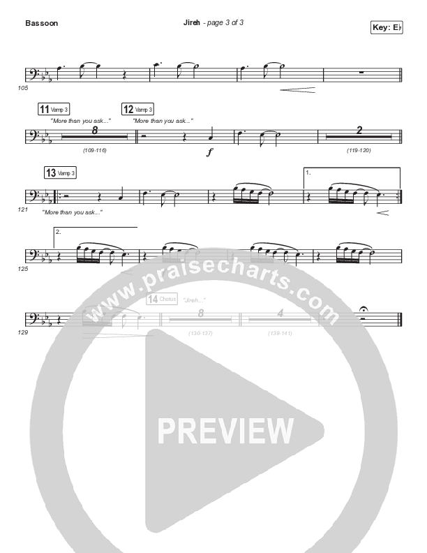 Jireh (Choral Anthem SATB) Bassoon (Elevation Worship / Maverick City Music / Chandler Moore / Naomi Raine / Arr. Cliff Duren / Mason Brown)