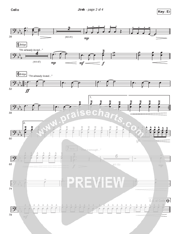 Jireh (Choral Anthem SATB) Cello (Elevation Worship / Maverick City Music / Chandler Moore / Naomi Raine / Arr. Cliff Duren / Mason Brown)