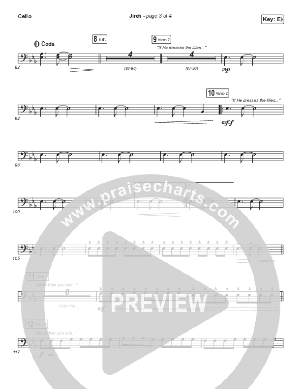 Jireh (Choral Anthem SATB) Cello (Elevation Worship / Maverick City Music / Chandler Moore / Naomi Raine / Arr. Cliff Duren / Mason Brown)