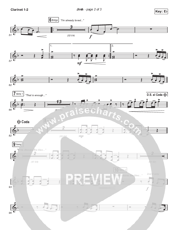 Jireh (Choral Anthem SATB) Clarinet 1/2 (Elevation Worship / Maverick City Music / Chandler Moore / Naomi Raine / Arr. Cliff Duren / Mason Brown)