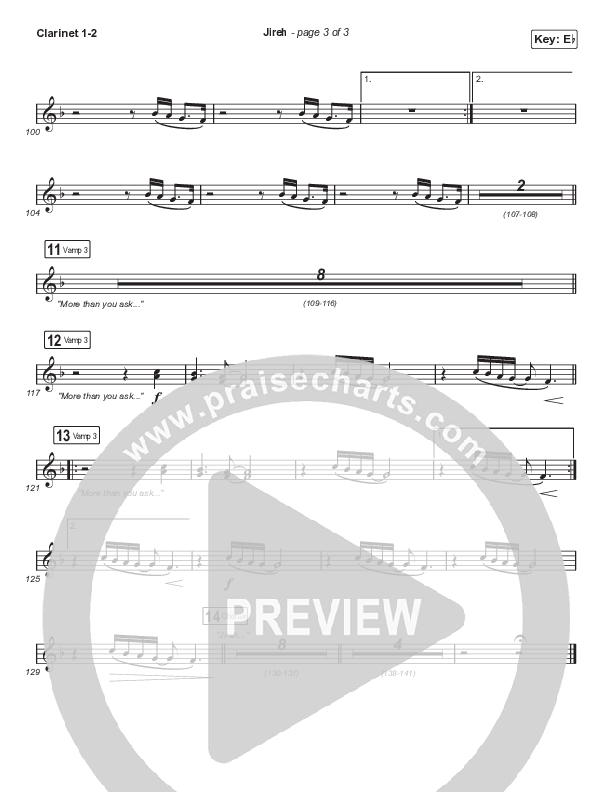 Jireh (Choral Anthem SATB) Clarinet 1/2 (Elevation Worship / Maverick City Music / Chandler Moore / Naomi Raine / Arr. Cliff Duren / Mason Brown)