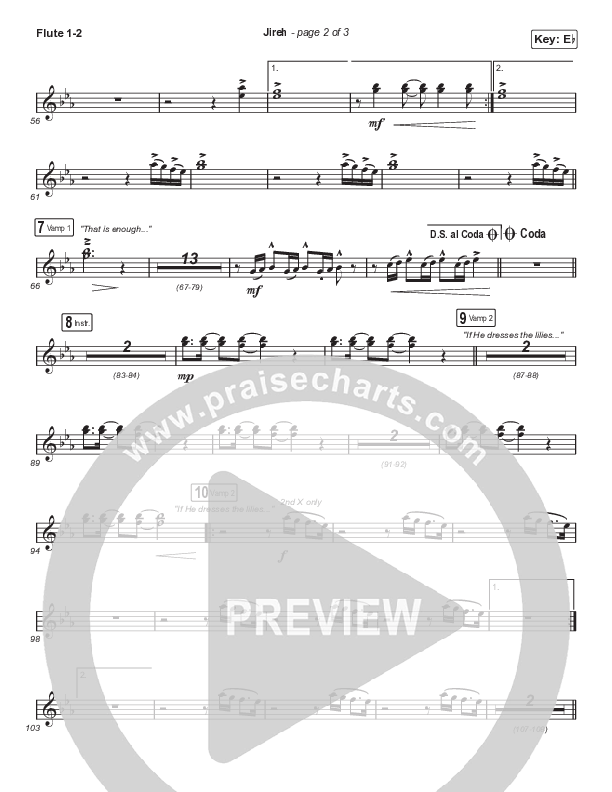 Jireh (Choral Anthem SATB) Flute 1/2 (Elevation Worship / Maverick City Music / Chandler Moore / Naomi Raine / Arr. Cliff Duren / Mason Brown)