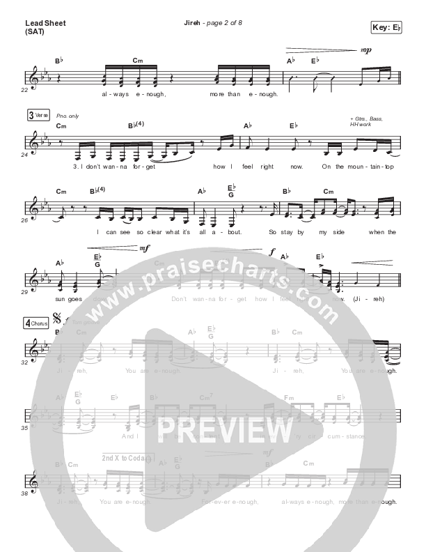 Jireh (Choral Anthem SATB) Lead Sheet (SAT) (Elevation Worship / Maverick City Music / Chandler Moore / Naomi Raine / Arr. Cliff Duren / Mason Brown)