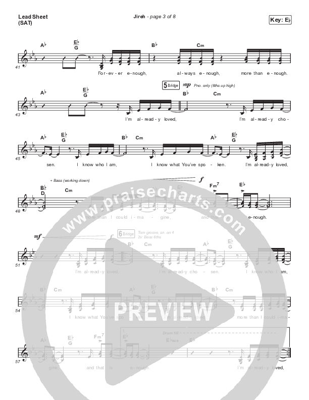 Jireh (Choral Anthem SATB) Lead Sheet (SAT) (Elevation Worship / Maverick City Music / Chandler Moore / Naomi Raine / Arr. Cliff Duren / Mason Brown)