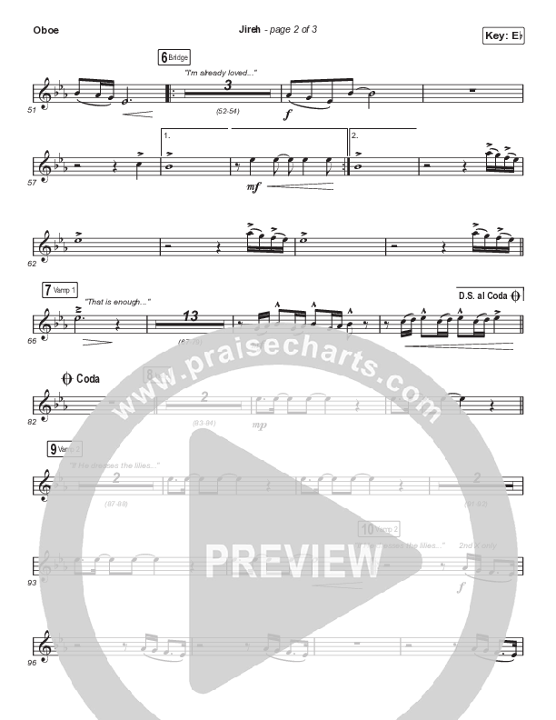 Jireh (Choral Anthem SATB) Oboe (Elevation Worship / Maverick City Music / Chandler Moore / Naomi Raine / Arr. Cliff Duren / Mason Brown)
