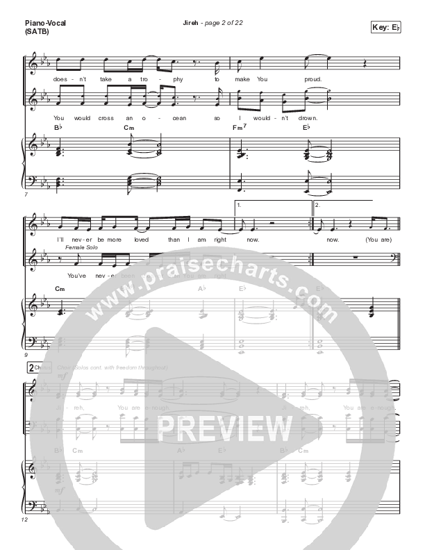 Jireh (Choral Anthem SATB) Piano/Vocal (SATB) (Elevation Worship / Maverick City Music / Chandler Moore / Naomi Raine / Arr. Cliff Duren / Mason Brown)