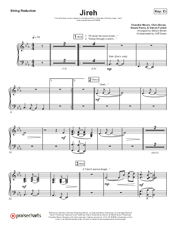Jireh (Choral Anthem SATB) String Reduction (Elevation Worship / Maverick City Music / Chandler Moore / Naomi Raine / Arr. Cliff Duren / Mason Brown)