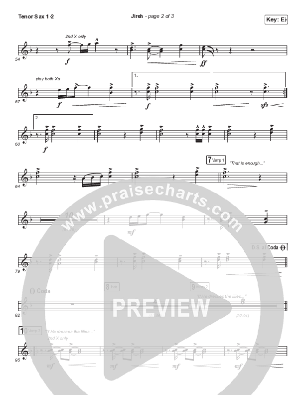 Jireh (Choral Anthem SATB) Tenor Sax 1/2 (Elevation Worship / Maverick City Music / Chandler Moore / Naomi Raine / Arr. Cliff Duren / Mason Brown)