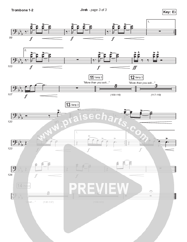 Jireh (Choral Anthem SATB) Trombone 1/2 (Elevation Worship / Maverick City Music / Chandler Moore / Naomi Raine / Arr. Cliff Duren / Mason Brown)
