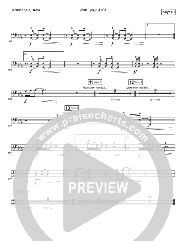 Jireh (Choral Anthem SATB) Trombone 3/Tuba (Elevation Worship / Maverick City Music / Chandler Moore / Naomi Raine / Arr. Cliff Duren / Mason Brown)