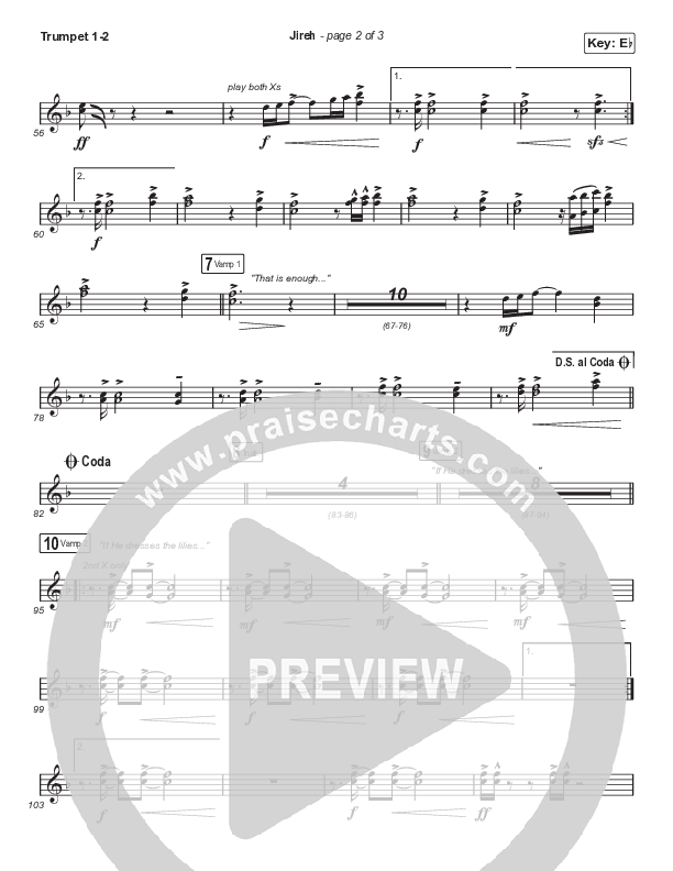 Jireh (Choral Anthem SATB) Trumpet 1,2 (Elevation Worship / Maverick City Music / Chandler Moore / Naomi Raine / Arr. Cliff Duren / Mason Brown)