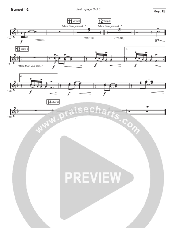 Jireh (Choral Anthem SATB) Trumpet 1,2 (Elevation Worship / Maverick City Music / Chandler Moore / Naomi Raine / Arr. Cliff Duren / Mason Brown)