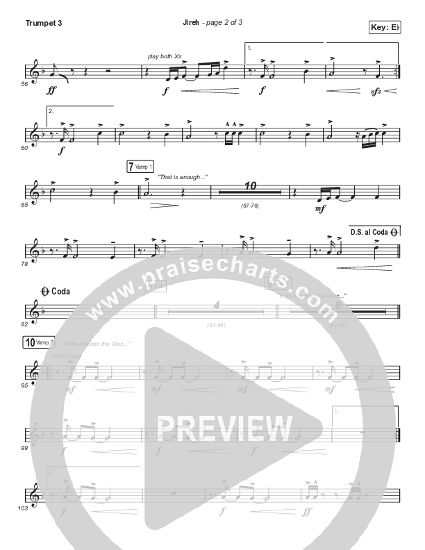 Jireh (Choral Anthem SATB) Trumpet 3 (Elevation Worship / Maverick City Music / Chandler Moore / Naomi Raine / Arr. Cliff Duren / Mason Brown)