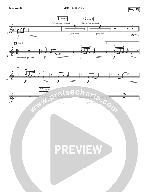 Jireh (Choral Anthem SATB) Trumpet 3 (Elevation Worship / Maverick City Music / Chandler Moore / Naomi Raine / Arr. Cliff Duren / Mason Brown)