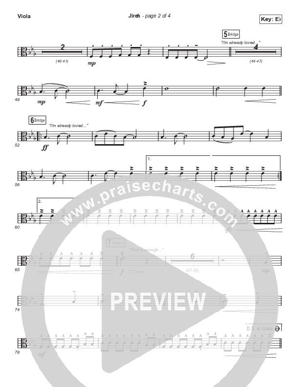 Jireh (Choral Anthem SATB) Viola (Elevation Worship / Maverick City Music / Chandler Moore / Naomi Raine / Arr. Cliff Duren / Mason Brown)