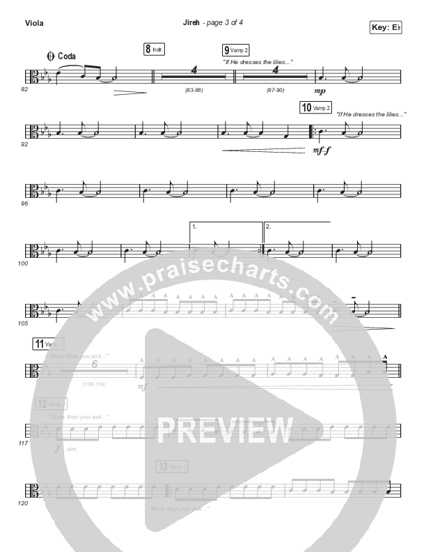 Jireh (Choral Anthem SATB) Viola (Elevation Worship / Maverick City Music / Chandler Moore / Naomi Raine / Arr. Cliff Duren / Mason Brown)