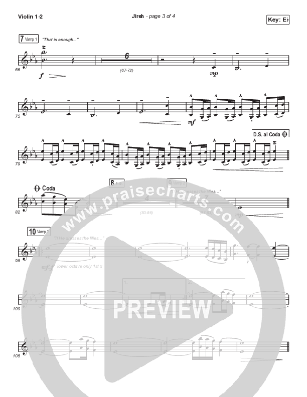 Jireh (Choral Anthem SATB) Violin 1/2 (Elevation Worship / Maverick City Music / Chandler Moore / Naomi Raine / Arr. Cliff Duren / Mason Brown)