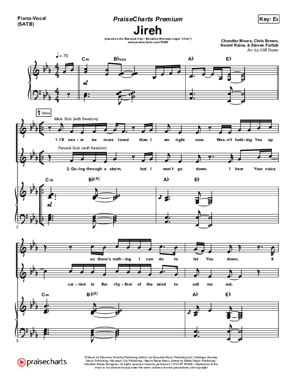 Jireh (Premium) Piano/Vocal (SATB) (Elevation Worship / Maverick City Music / Chandler Moore / Naomi Raine)