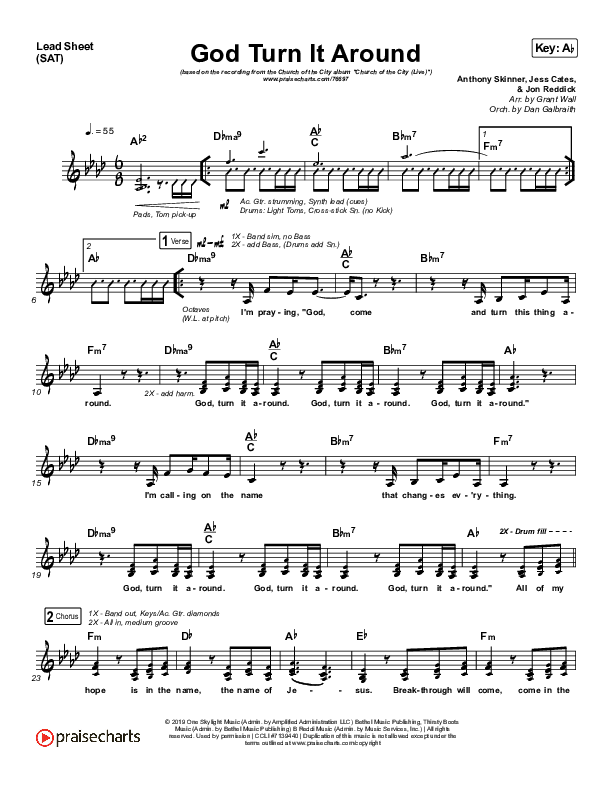 God Turn It Around (Live) Lead Sheet (SAT) (Church Of The City / Jon Reddick)