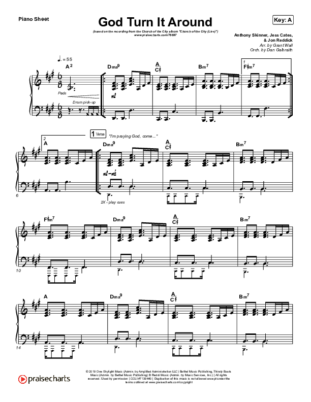 God Turn It Around (Live) Piano Sheet (Church Of The City / Jon Reddick)