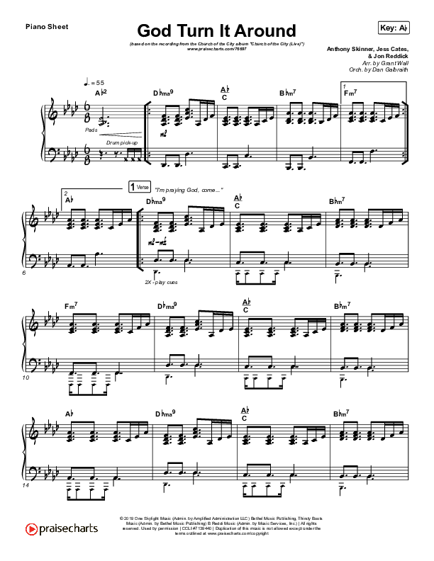 God Turn It Around (Live) Piano Sheet (Church Of The City / Jon Reddick)