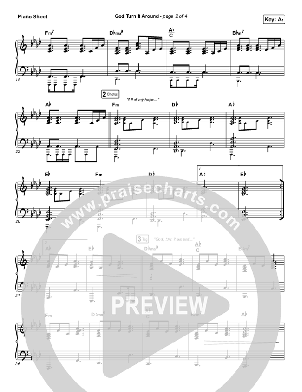 God Turn It Around (Live) Piano Sheet (Church Of The City / Jon Reddick)