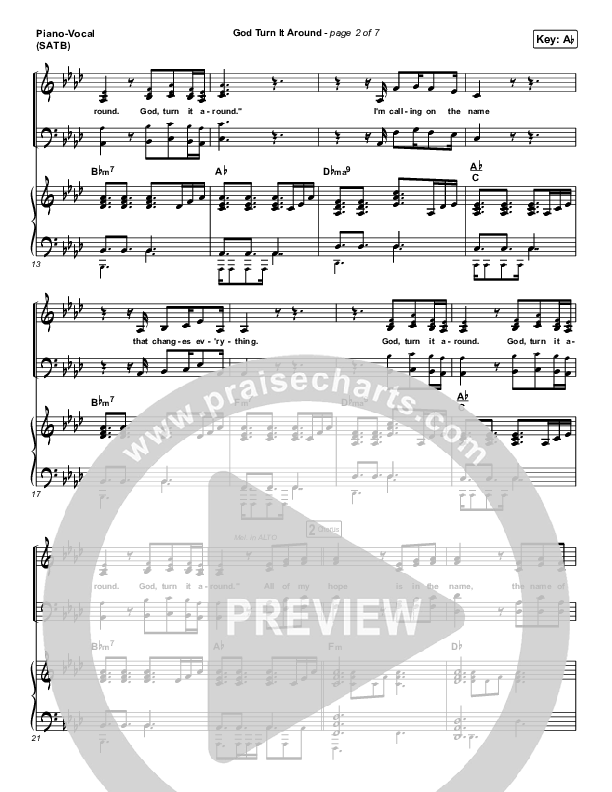 código Whitney Montaña God Turn It Around (Live) Sheet Music PDF (Church Of The City / Jon  Reddick) - PraiseCharts