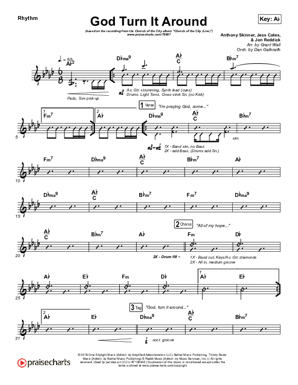 God Turn It Around (Live) Rhythm Chart (Church Of The City / Jon Reddick)